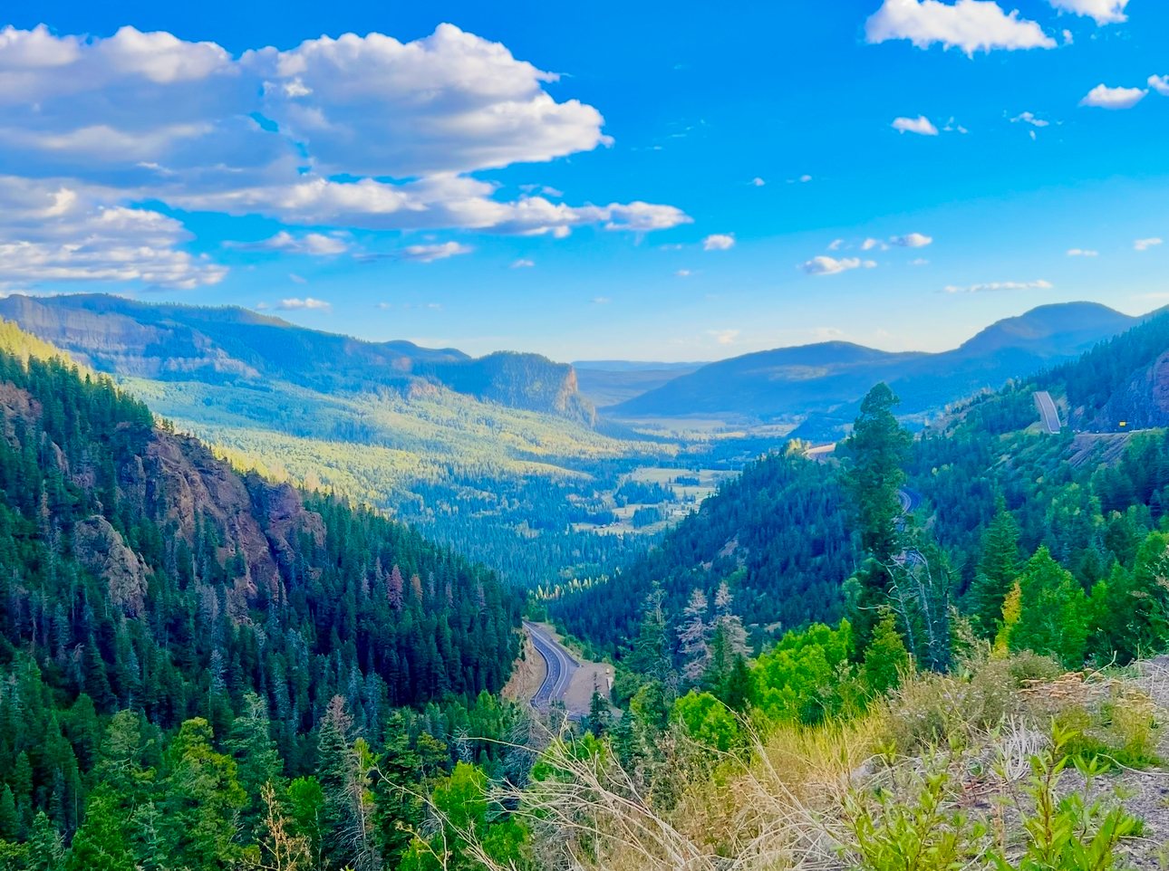 Sunlit mountain valley