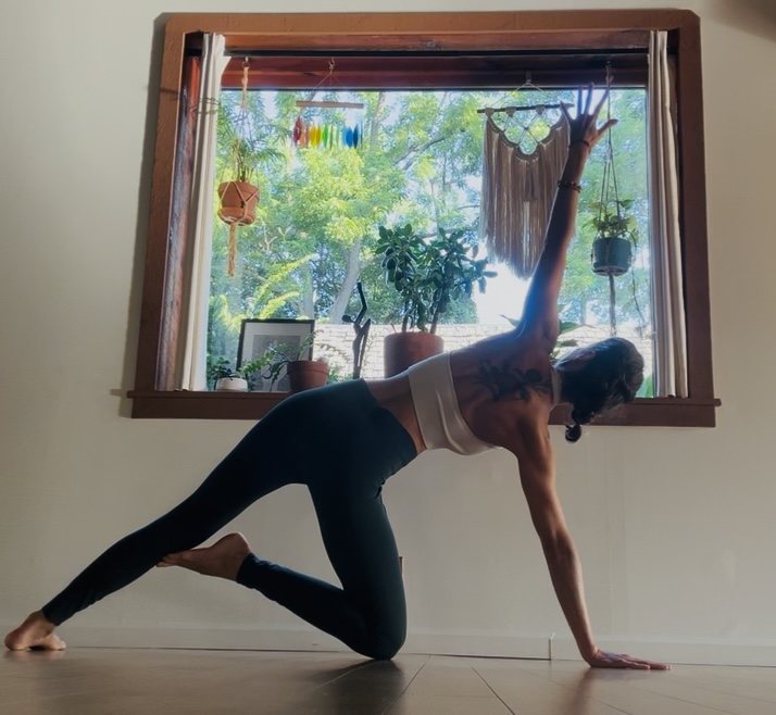 April Showman practicing yoga